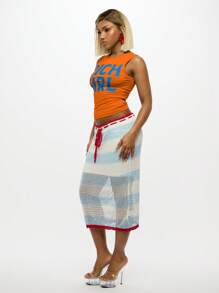 SUMWON WOMEN 引领潮流的基本款富家女风格图案背心短款上衣街头服饰夏季节日无袖 Y2K T 恤 - 橘色 - 查看 4