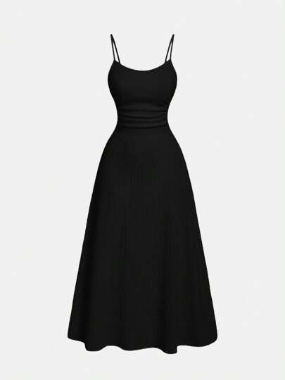 SHEIN MOD Vestido versátil y minimalista de tiras finas de color negro para mujeres