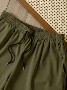 Manfinity Dauomo Men's Plain Drawstring Waist Cargo Pocket Casual Shorts