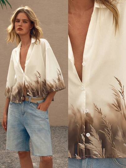 Lumivelle Collared 7/8 Sleeve Shirt With Button-Up Front