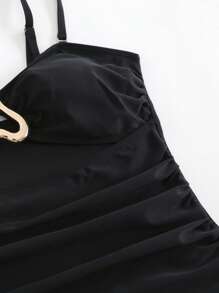 Swim Oasis 2025 New Women's 2pcs Black Hollow-Out Bandeau Connected Swimsuit & Beach Skirt Set, Casual Summer Vacation - Black - View 8