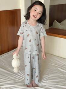 Dazy Kids Young Girl Round Neck Short Sleeve T-Shirt And Pants Sets, Fashionable Home Outfit For Summer - Grey - View 4