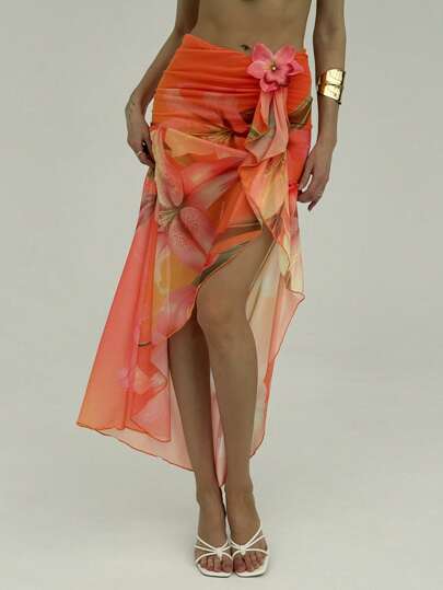 Aloruh 浪漫约会度假无袖性感高开叉碎花女式长裙