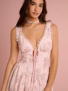 Enchnt Đầm không tay thêu hoa hở lưng cho nữ - Hồng - Xem 2