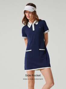 GLOWMODE Cotton Piqué Full Court Colorblock Decorative Pockets Button Polo Collar Dress Tennis Golf Pickleball Low Impact Daily Casual Wear