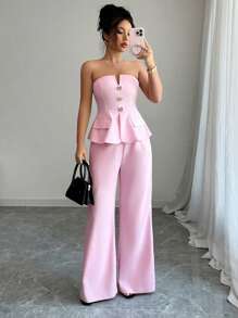 Elenzga Women Two Pieces Outfits For Daily Wear - Pink - View 1