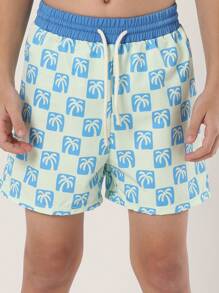 SUMWON Palm Pattern Surf Board Summer Beach Swimming Trunks Elastic Waistband Pool Swim Shorts Vacation Resort Casual Water Sport Outerwear Vacation - Blue - View 6