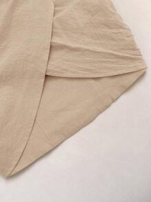 SHEIN VCAY Plus Size Women Summer Solid Color Criss-Cross Halter Crop Top - Khaki - View 3