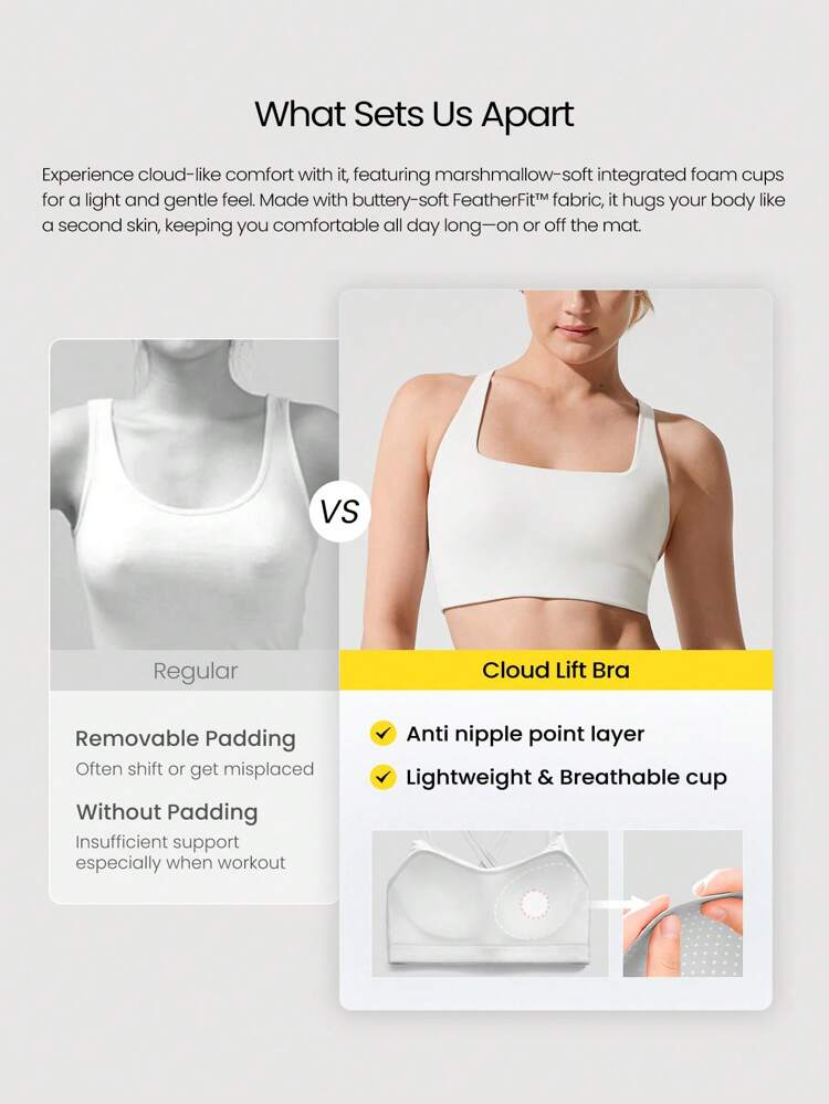 FeatherFit™ Start To Finish Double Crossover Back Built-In Cups Sports Bra Low Impact Yoga Pilates Studio Daily Casual Wear