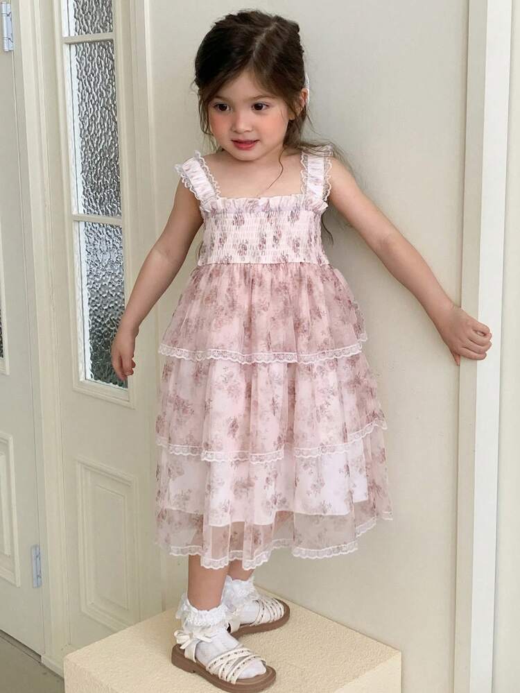 Young Girls Casual Boho Floral Print Tank Dress, Summer Holiday