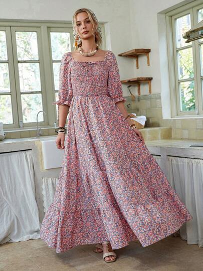 LanaWest Vestido largo y elegante de mujer con estampado floral