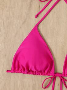 Swim Lushoire 大碼褶邊掛脖比基尼上衣 - 玫紅色 - 查看 3