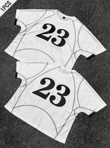 Manfinity EMRG 男式白色图案印花休闲圆领短袖T恤 - 白色 - 查看 3