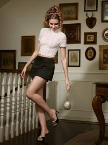 SHEIN MOD Camiseta de cuello alto texturizada con jacquard para mujer, ideal para verano, graduación, Coachella, rave, Y2K