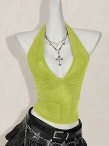 SHEIN ICON Canotta casual con scollo a V profondo e collo annodato, di moda per l'estate
