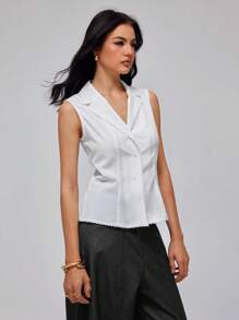 Roylia Women's Fashionable Sexy Sleeveless Ruffle Hem Crop Top, Summer - White - View 4