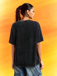 Astro Boy X SHEIN Women's Casual Cartoon Print Round Neck Short Sleeve T-Shirt, Summer - Black - View 2