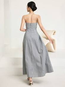 Heiryn Vestido casual sin tirantes de mujer con rayas y cintura ajustada, para el verano