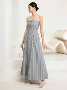 Heiryn Vestido casual sin tirantes de mujer con rayas y cintura ajustada, para el verano