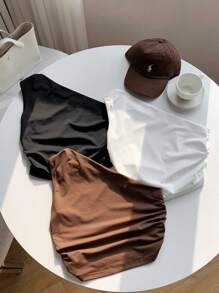 SHEIN EZwear 3 件套不对称单肩休闲性感紧身上衣，适合夏季、度假和沙滩穿着 - 彩色 - 查看 4