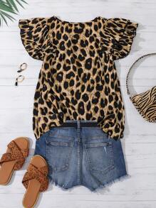SHEIN LUNE Vestiti estivi da donna taglie forti con scollo a V e fantasia leopardata, con maniche doppie a forma di loto