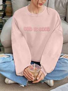 INAWLY Women's White Christian Sweatshirt, Faith Sweatshirt, God Is Good Puff Sleeve Design Crew Neck Christian, Baptism Gift, Church Hoodie Pullover,Graduation,Teacher,Back To School Fall - Pink - View 1