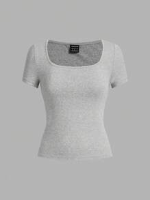 SHEIN EZwear 3 件套女士短袖短款休闲修身 T 恤（黑色、灰色、酒红色），适合夏季 - 彩色 - 查看 7