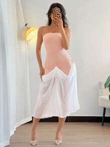 Chiquease Elegant Sleeveless Contrast Color Ruffle Hem Bodycon Dress