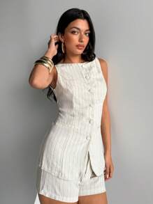 Aloruh Women's Spring/Summer Striped Vest Jacket, Single Breasted,Graduation,Teacher Outfits For Women,Back To School - Black and White - View 4