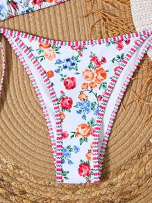 SHEIN Swim Women's Floral Print Halter Neck Bikini Set With Tie Detail, Fashionable And Comfortable For Beach Wear For Summer Beach Vacation