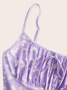 SHEIN EZwear 性感夏季紫色针织紧身迷你连衣裙，配有细肩带 - 紫丁香色 - 查看 4