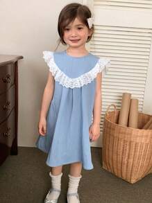 DAZY Vestido de moda de cuello redondo y sin mangas adecuado para el verano para niña joven