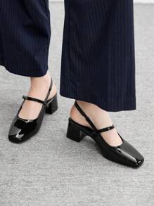 CUCCOO BIZCHIC Women's Classic Black Strap Low Heel Pumps For Christmas - Black - View 4