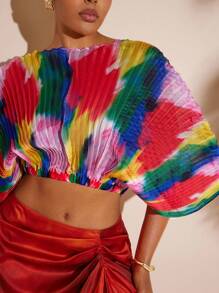 Hauture Women's Abstract Print Pleated Crop Top - Multicolor - View 4