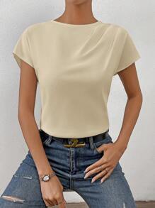 SHEIN Essnce Plus-Size Women Summer Blouse, Elegant Wear, Casual Business Casual Going Out Top - Apricot - View 4