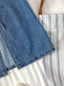 SHEIN Teen Girl Summer Fashionable Sleeveless Bowknot Blue Denim Vest,Girls Summer Beach Boho Vacation Two Pieces Outfits,Summer Brunch Graduation Outfits,Summer Rave Concert Festival Streetwear Outfits