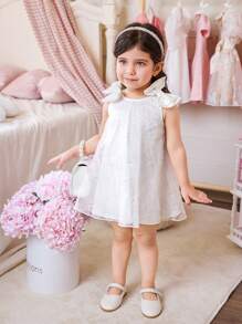 Baby Mädchen süßes & elegantes Baby Mädchen Blumen Mesh Schleife ärmelloses Mini Kleid, vielseitiges Sommerkleid