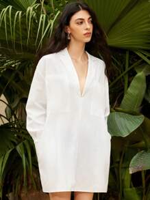 Women's Loose Casual Slouchy Dual Pocket Side Pocket Shirt - White - View 5