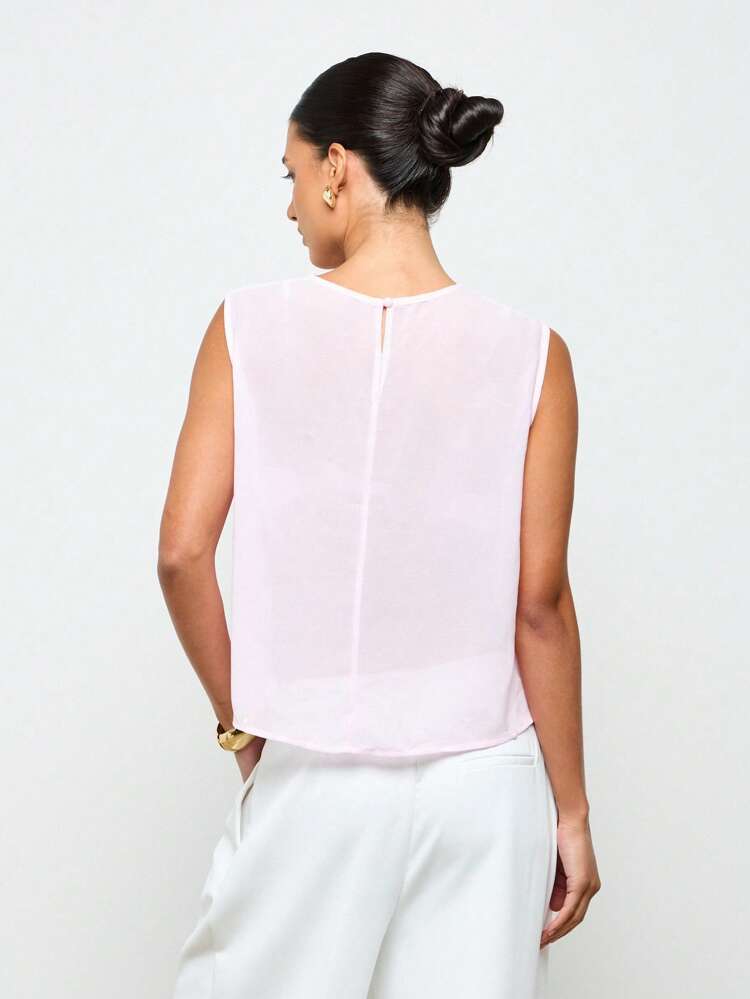 Elegant Modern Sheer Mesh Panel Layered Design Tank Top