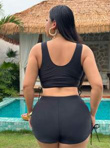 SHEIN Swim Curve Plus Size Solid Color Tank Bikini, Fashion Suitable For Summer - Black - View 2