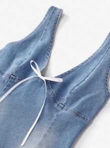 SHEIN ICON Sexy Open Back Spaghetti Strap Fitted Mini Denim Dress For Summer - Blue - View 4