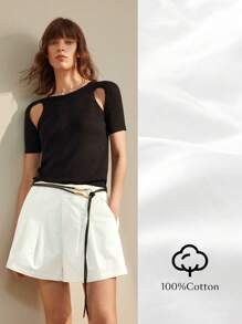 Ontre 2025 New Design White High Waist Shorts,Summer Casual Classy Brunch Style Women Shorts With Real Pockets,Minimalist Vacation Wear For Music Festival - White - View 3
