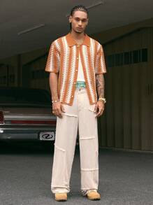 AXEPEAK 男士度假休闲拼色条纹针织毛衣，街头风 - 彩色 - 查看 3