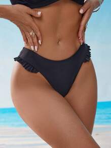 Swim Basics Quần bơi nữ viền bèo nhún, kiểu dáng dễ thương, chất liệu nhăn ở mông, màu đen, thích hợp cho kỳ nghỉ xuân/hè, đi biển, dự tiệc. - màu đen - Xem 5