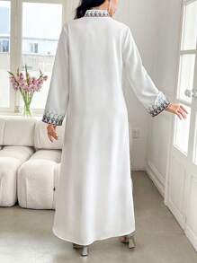 SHEIN Najma 女士宽松舒适优雅刺绣长袍，适合日常穿着，端庄 - 白色 - 查看 2