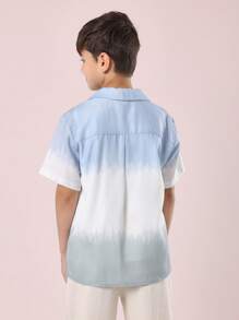 SUMWON Casual Summer Short Sleeve Button Down Shirt Tie Dye Gradient Boys Youth Cool Beach Vacation Resort Breathable Linen Feel Top Holiday Everyday Wear