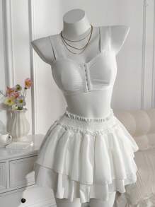 Solid Color Ruched Front Closure Wide Strap Bra - White - View 6