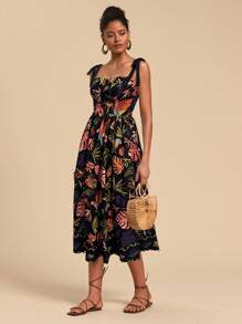 Travachic 女士热带椰子树图案中长连衣裙