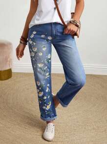 EMERY ROSE Women's Denim Long Pants, Fashionable For Summer - Blue - View 1