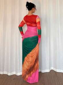 Chiquease Women's Tie-Dye Pleated Dress Maxi Women Outfit Fall Cloth For Women